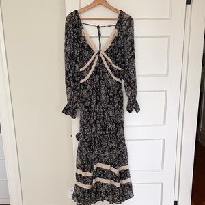 FP Movement by Free People Black and Cream Long Sleeve Dress